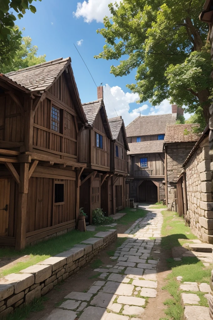 Medieval village in anime game
