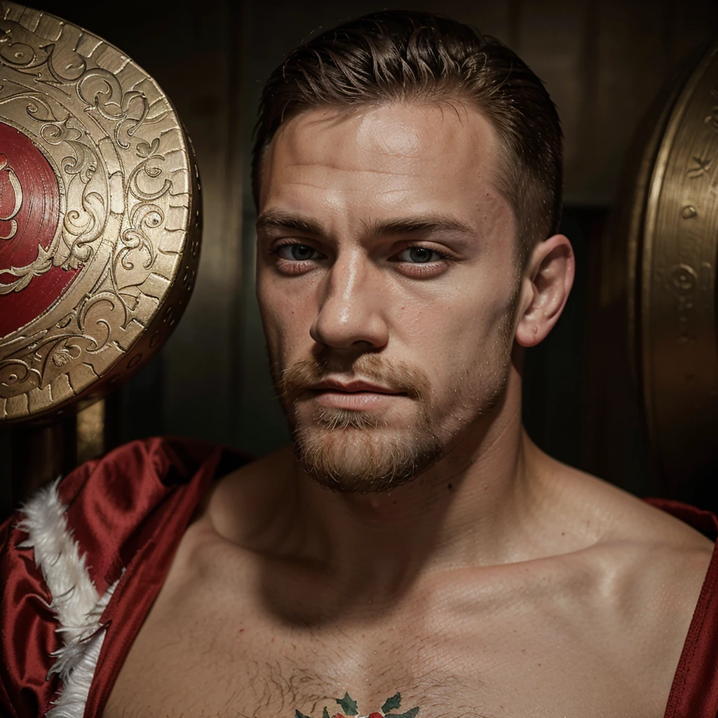 a portrait of an conor in mcgregor santa clauss in 19th century, beautiful painting with highly detailed face, boxing face, French color background
