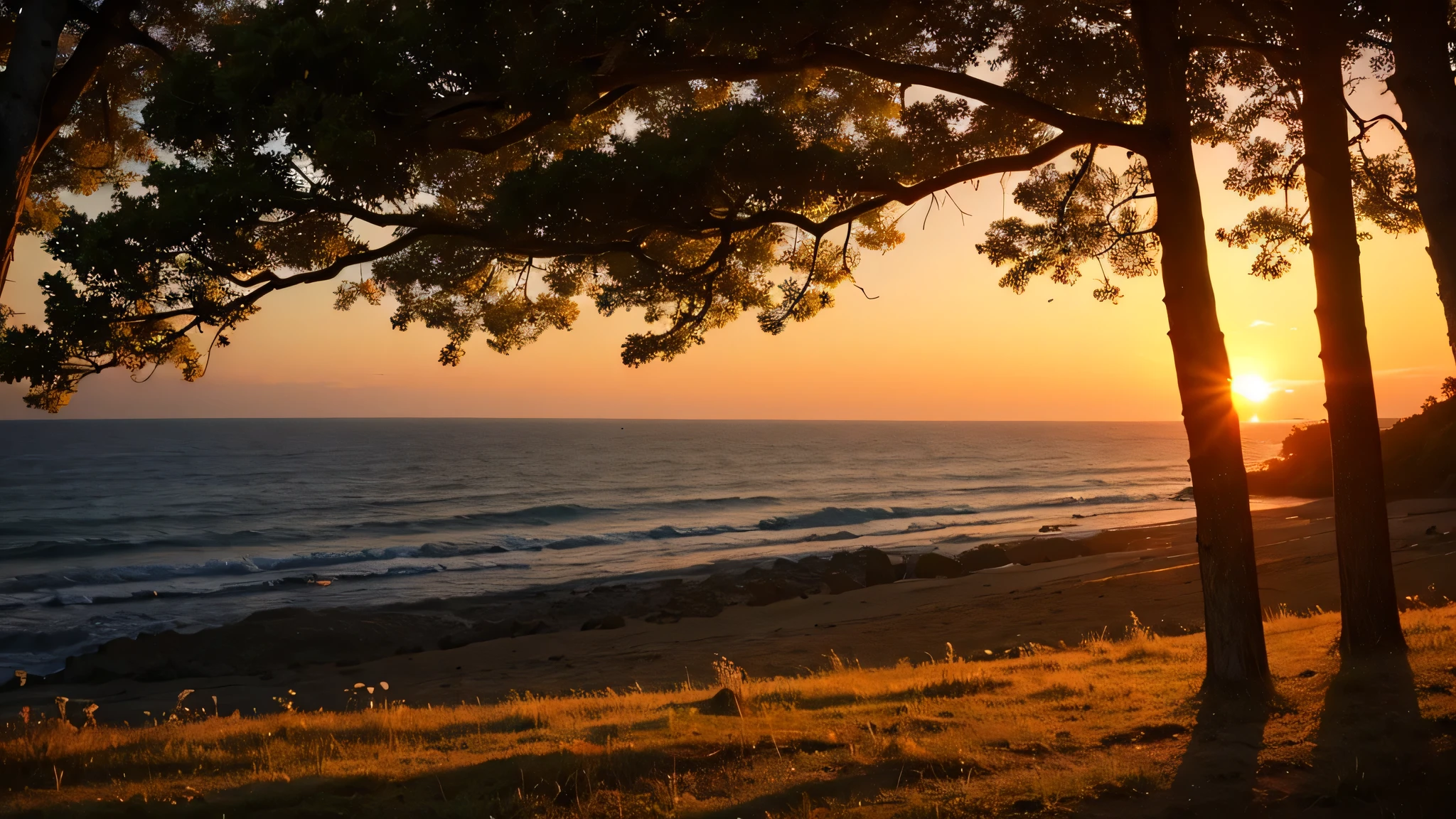 Glorious Morning, beautiful, arts, nature, forest, dark, orange, dawn, daybreak, view to the ocean