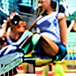 A dozen friends play roller coaster at a large amusement park