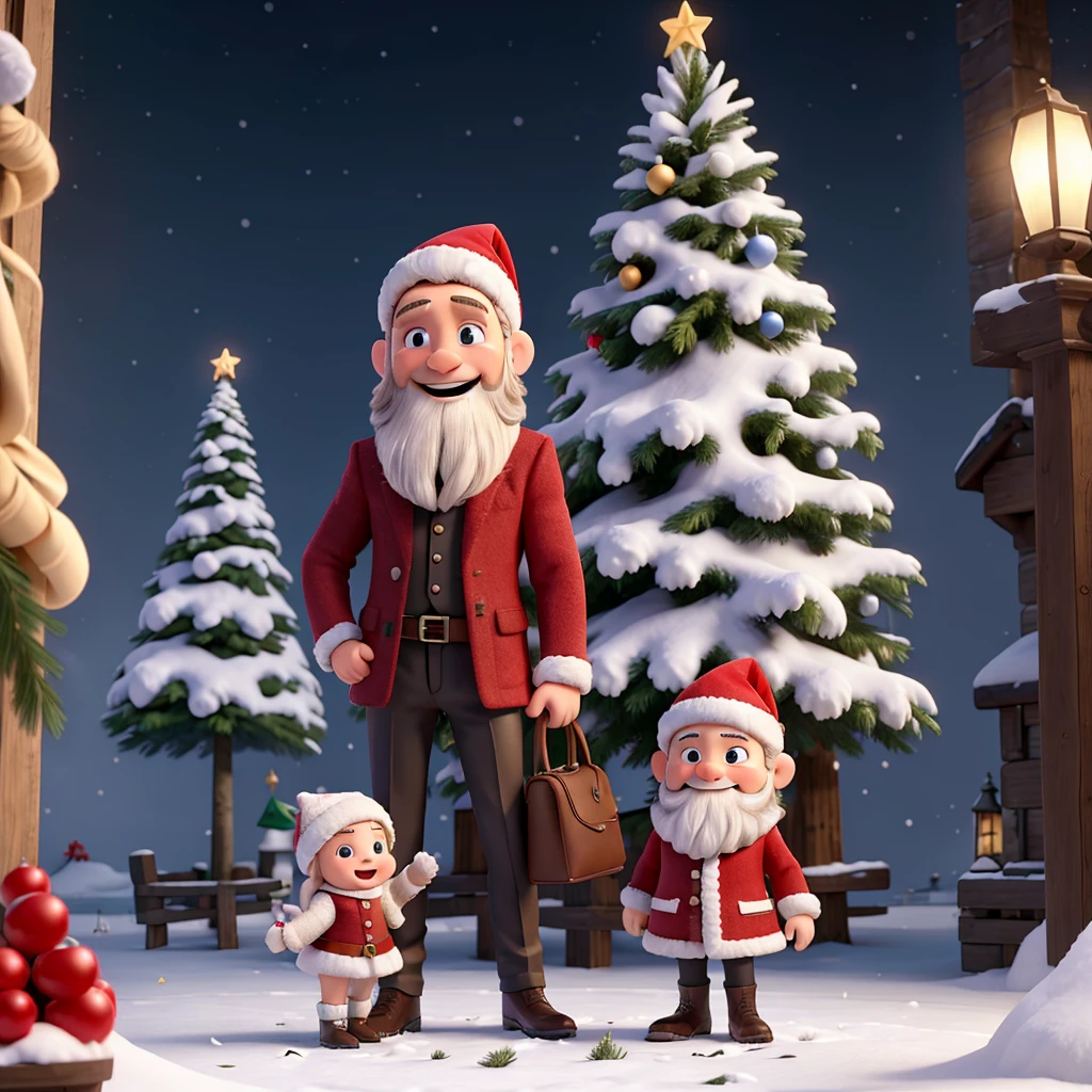 Créez une image hyperréaliste de Conor McGregor habillé en Père Noël. Il doit porter le costume traditionnel du Père Noël : manteau rouge avec bordures blanches, ceinture noire, bottes noires, et bonnet de Noël rouge avec un pompon blanc. Assurez-vous que sa barbe soit réaliste et corresponde à celle du Père Noël, tout en gardant son visage reconnaissable.
Placez-le dans un décor de Noël enchanteur, avec un traîneau rempli de cadeaux et plusieurs rennes attachés au traîneau. Les rennes doivent avoir des harnais décoratifs et des grelots scintillants. En arrière-plan, ajoutez une forêt de sapins enneigés, des flocons de neige tombant doucement et des lumières de Noël scintillant sur les arbres.
L'expression de McGregor doit être joyeuse et accueillante, avec un sourire chaleureux qui rappelle l'esprit de Noël.
Utilisez un éclairage doux pour capturer la magie de la scène, avec des nuances de lumière dorée provenant des guirlandes et des décorations.
