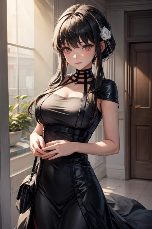 Make a beautiful woman in black dress