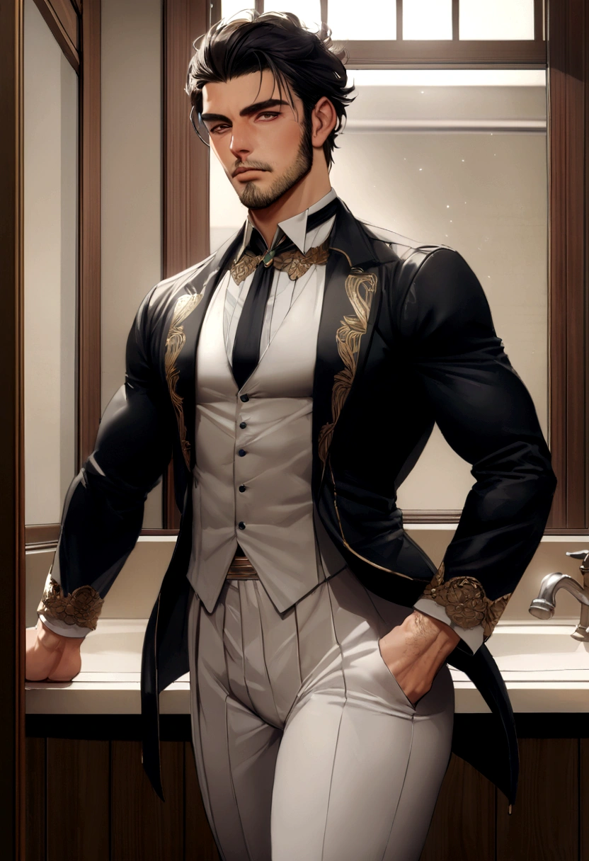 ((( very handsome muscular male model in long sleeve shirts and long satin ties without pants showing his defined and hairy ass in a dirty public bathroom))), ((())) , (((man with very short hair and hairstyles.))), (((muscular arms, muscular chest, muscular thighs))),((( Ultra-high 4k and 8k quality photorealistic photography,high resolution and maximum quality))),RAW,(((