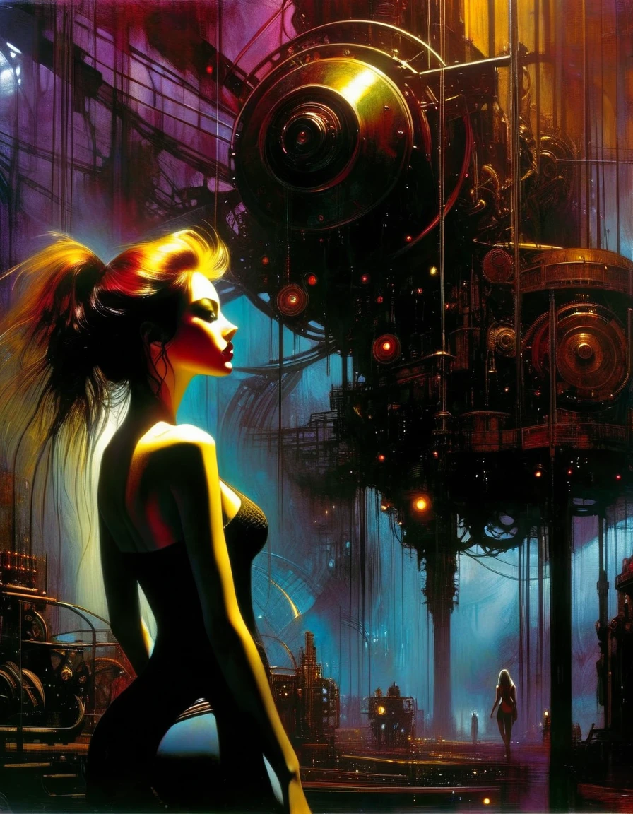(highly detailed,cinematic lighting,dramatic colors,intricate machinery,futuristic technology,epic scale,moody atmosphere,sexy girl in scene, dark and gritty,masterpiece,best quality,8k,photorealistic,professional) (art inspired in Bill Sienkiewicz). oil painting)
