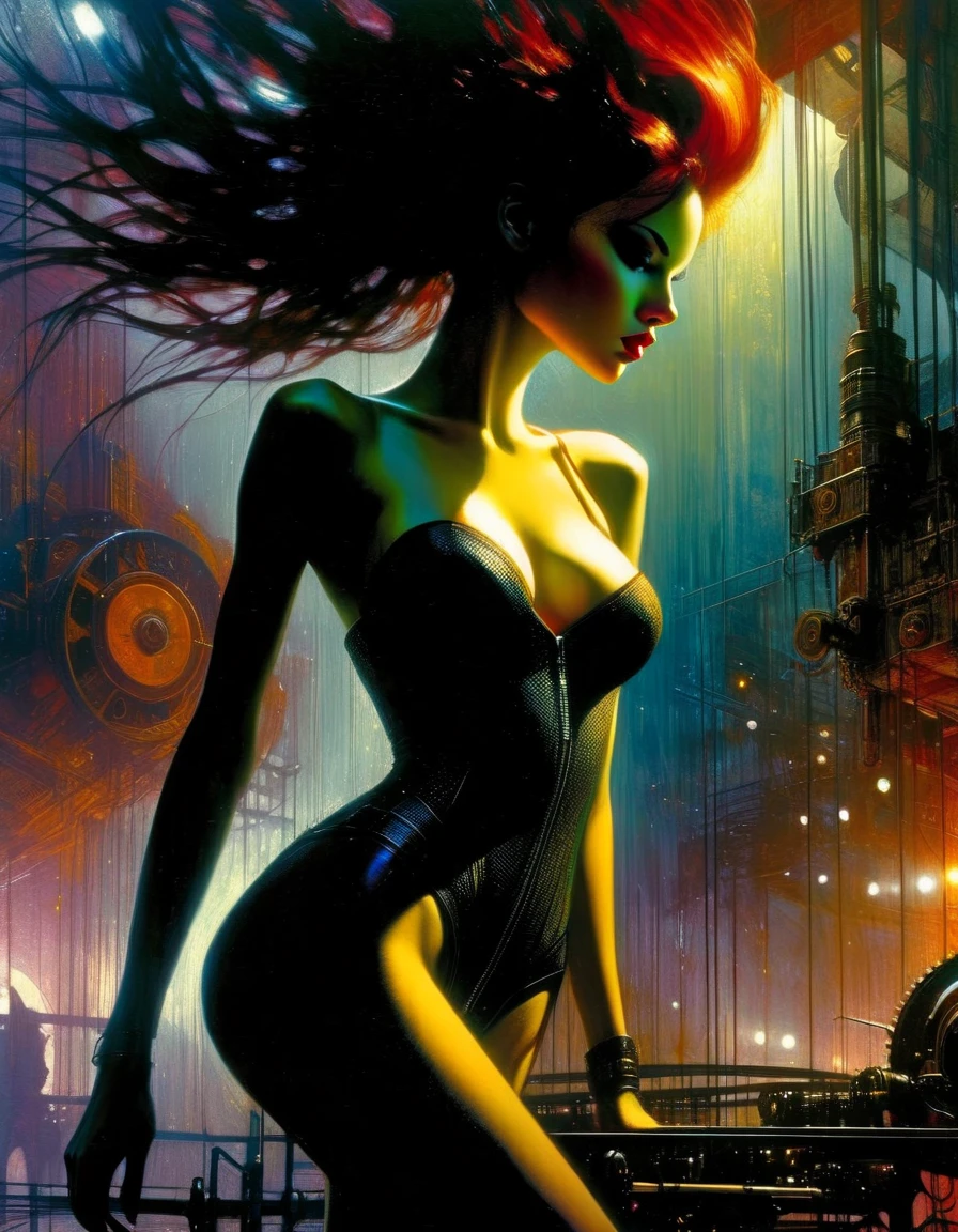 (highly detailed,cinematic lighting,dramatic colors,intricate machinery,futuristic technology,epic scale,moody atmosphere,sexy girl in scene, dark and gritty,masterpiece,best quality,8k,photorealistic,professional) (art inspired in Bill Sienkiewicz). oil painting)
