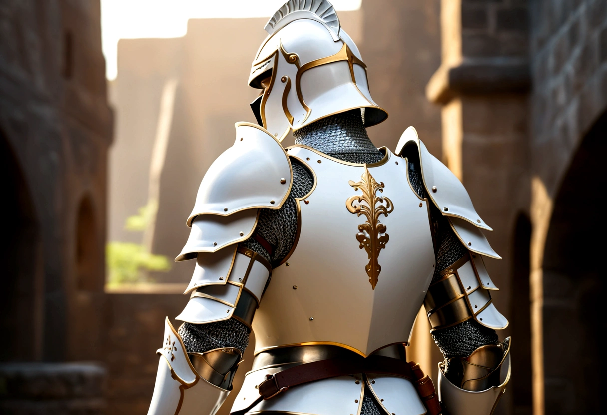 Highest quality、Man in Armor、back、profile、White Armor、