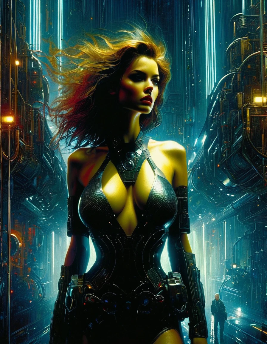 (highly detailed,cinematic lighting,dramatic colors,intricate machinery,futuristic technology,epic scale,moody atmosphere,y girl in scene, dark and gritty,masterpiece,best quality,8k,photorealistic,professional) (art inspired in Bill Sienkiewicz). oil painting)
