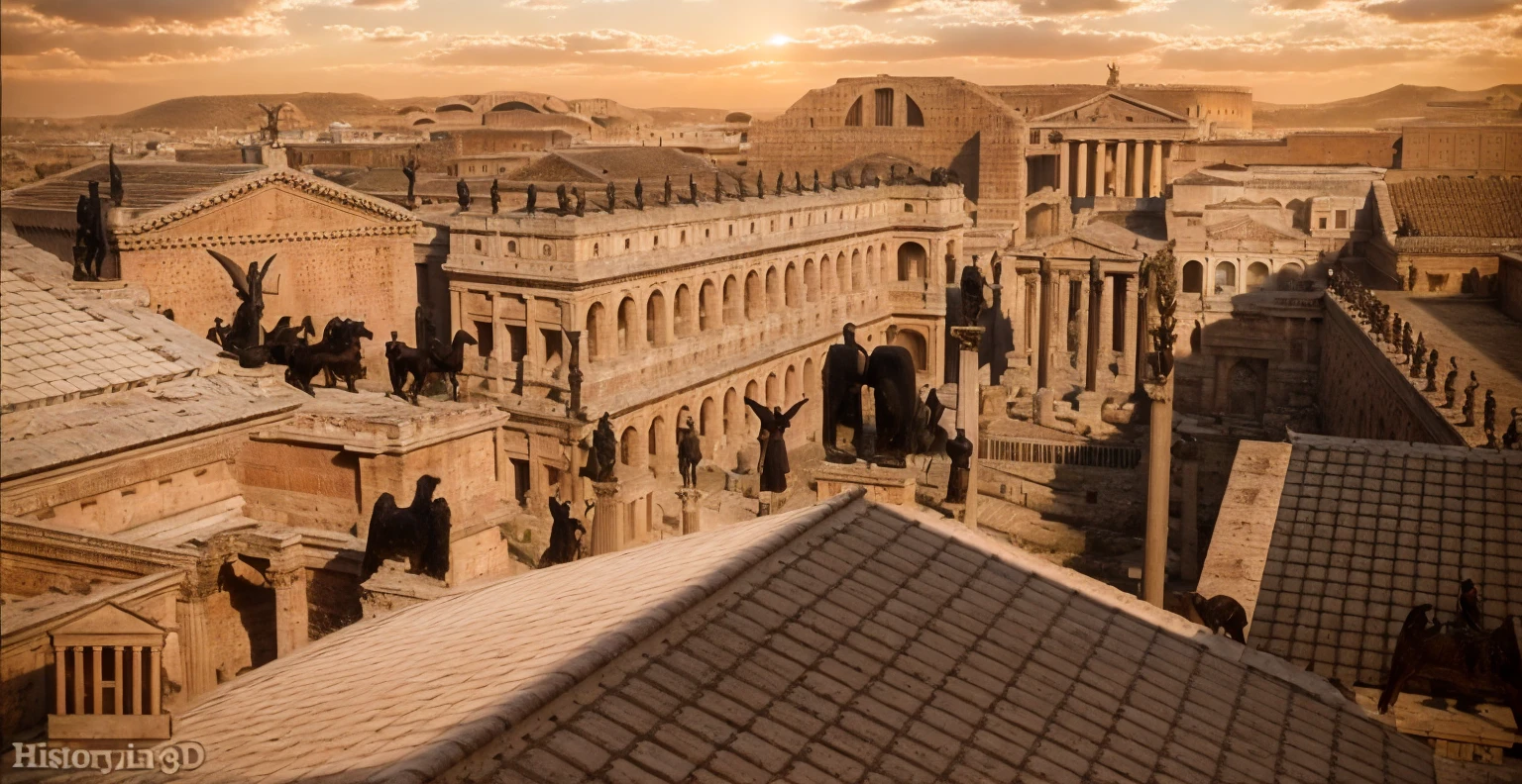 arafed view of a city with a lot of buildings and a clock tower, roman city, rome, ancient rome, rome in background, eternal city, roma, roman monuments, ancient roman setting, rome backdrop, roman historic works, market in ancient rome, old roman style, colosseo, city ruins in the background, ancient roman style, view from slightly above