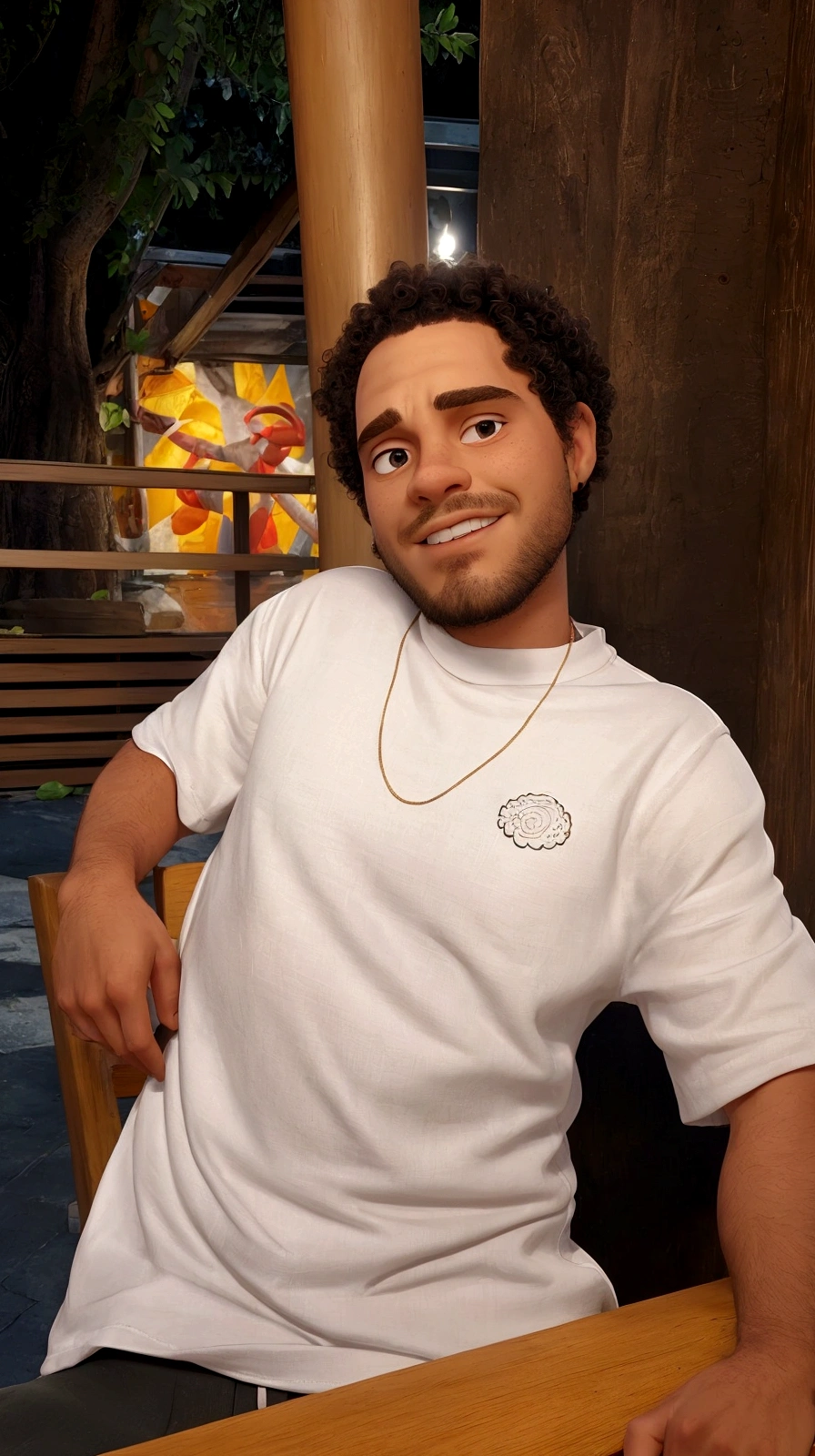 There's a man standing, curls on top of the head, high-quality portrait, wearing a white shirt with a serious face