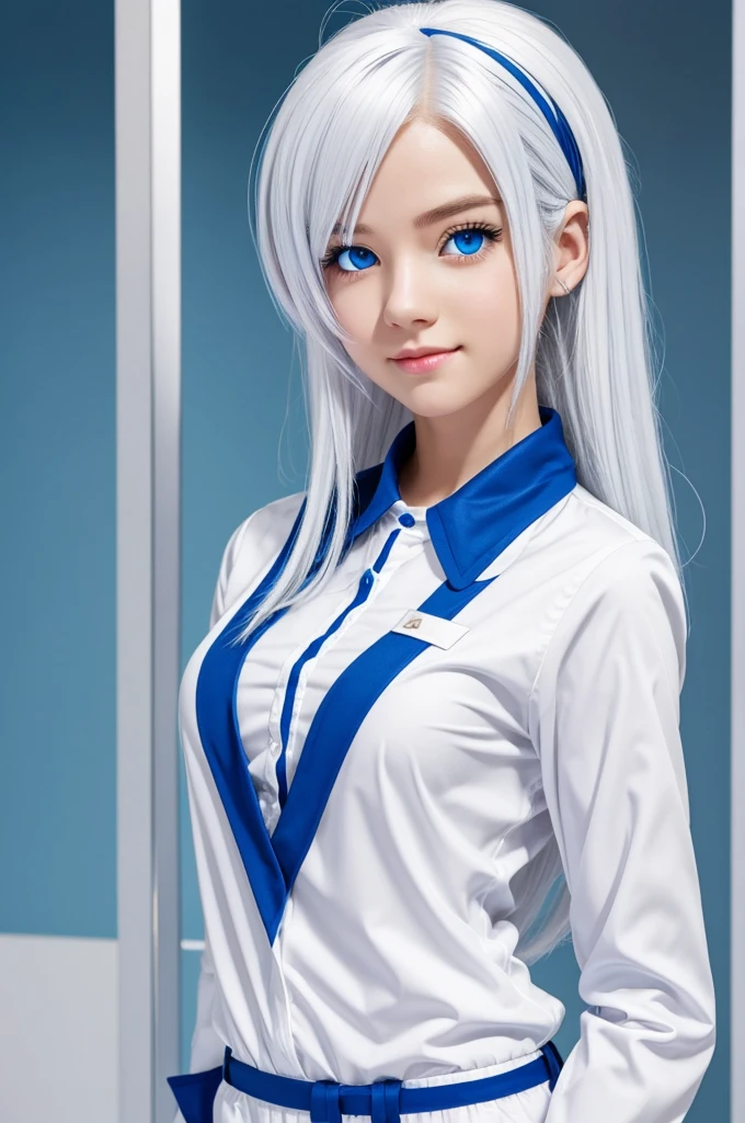 Hot bronya, white hair, white eyes, showing the tongue, kneeling, suit