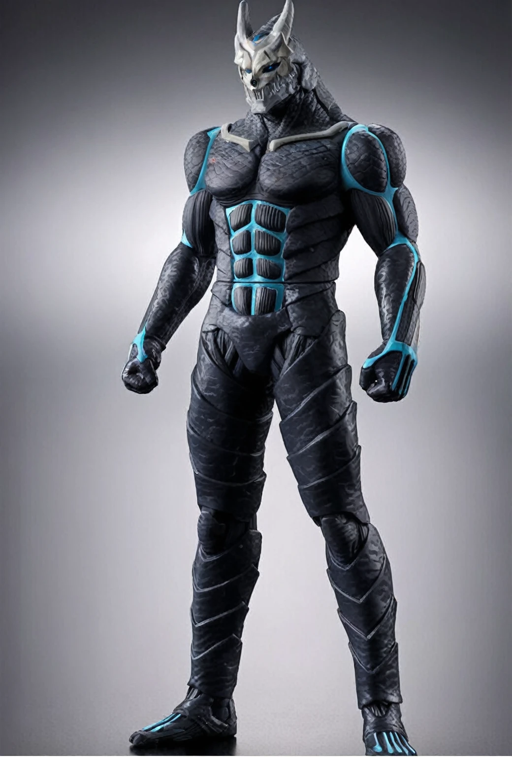 Portrait of a man in his fifties with a horned head and blue eyes, Muscular!! sf, sfアーマー! Muscular, Full body X-Force outfit, Guyver Dark Hero, Kamen Rider Characters, Guyver Style, HEV Suit, Streamlined matte black armor, Crysis Nanosuit, Cyber Suit, Muscular character, Stealth Suit, Cyber Japan Armor (Ultra-high resolution, masterpiece, Accurate, Anatomically correct, Highest quality, 8K), 
