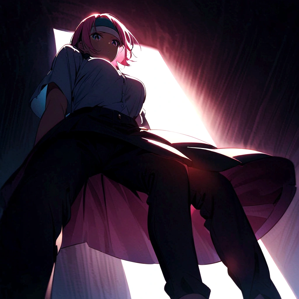 Under the skirt、Pink hair from below、Drill Twin、Headband、Show your pants