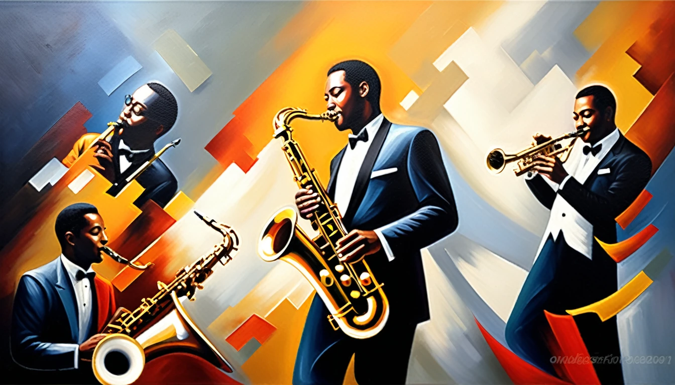 masterpiece, Highest quality, Oil painting, jazz, Tenor saxophone