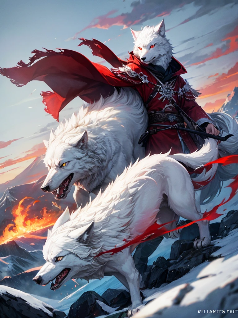 The howl of a white wolf、Red eyes、anger、Mountain top、Lock