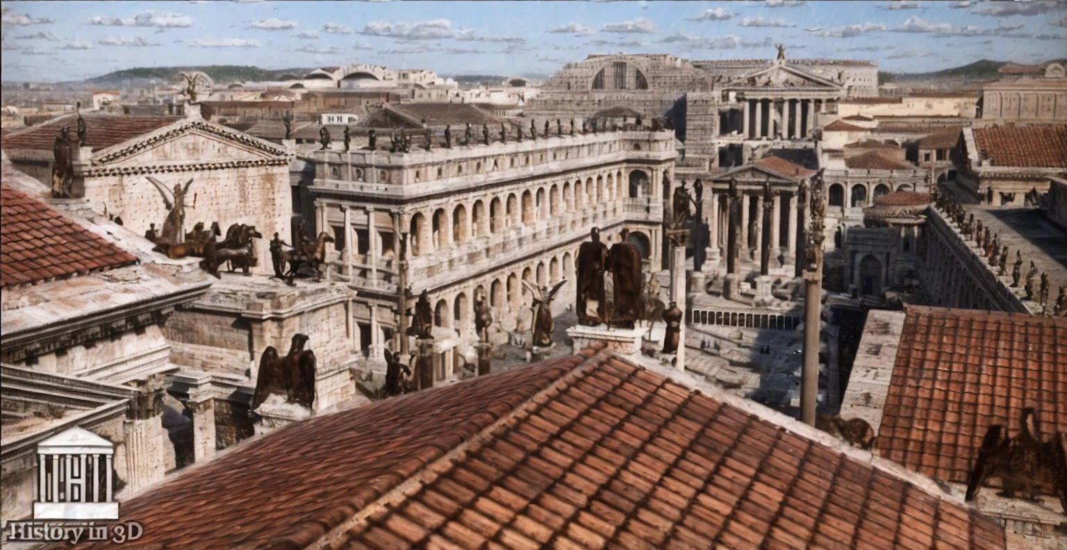 arafed view of a city with a lot of buildings and a clock tower, roman city, rome, ancient rome, rome in background, eternal city, roma, roman monuments, ancient roman setting, rome backdrop, roman historic works, market in ancient rome, old roman style, colosseo, city ruins in the background, ancient roman style, view from slightly above