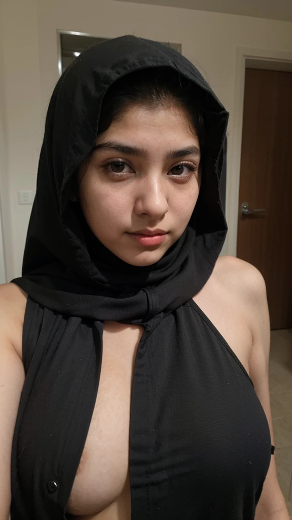 saudi girl wearing black hijab chest selfie 