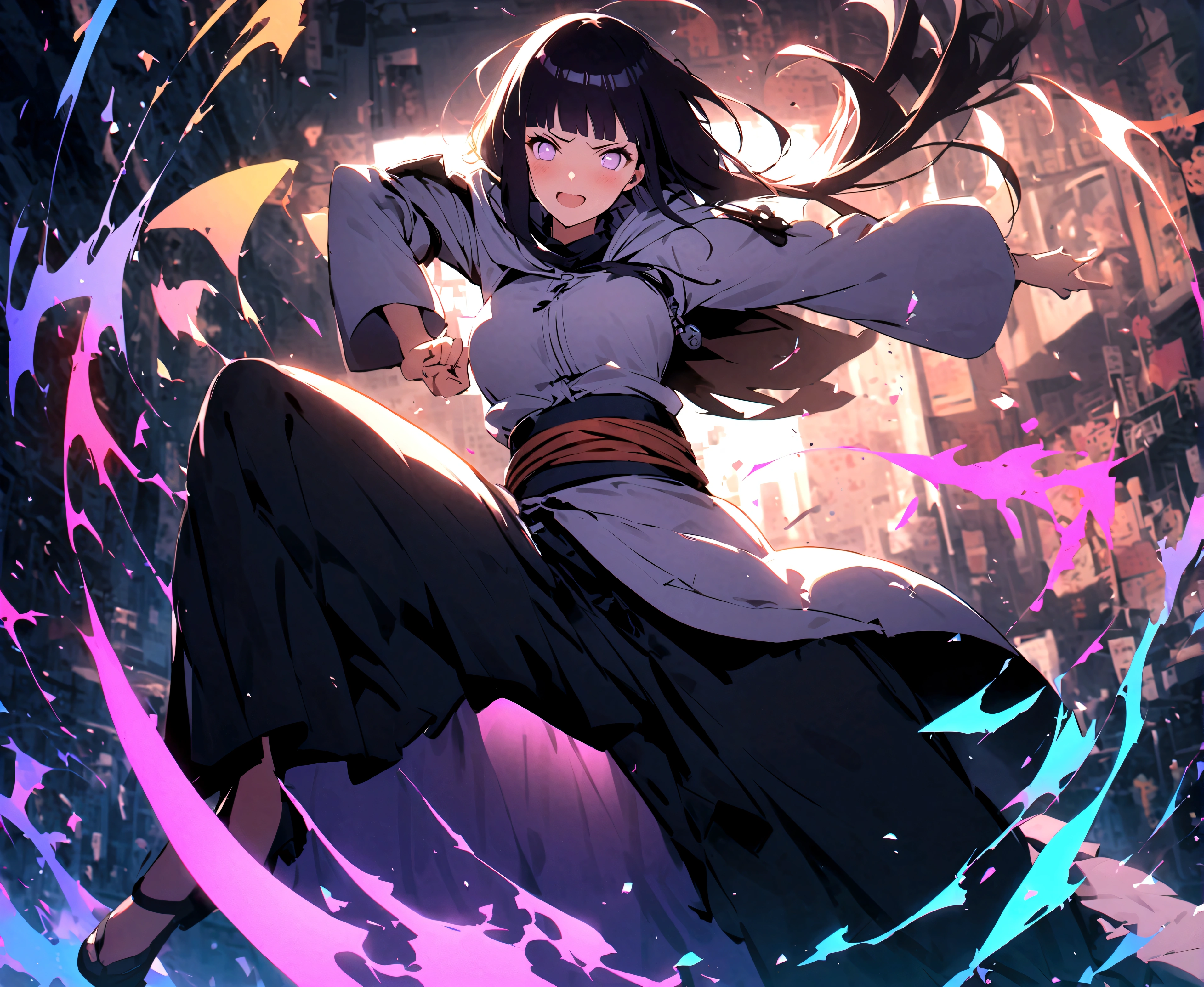 One girl、Hyuuga Hinata、Naruto \(series\)、Angry、Put your hands together、fit fingers、Hand gestures、Wind、Tai Chi Bagua Background、Dynamic pose、Spread your legs、Real、、Score 9ï¼ŒScore 8_upï¼Œscore 7_upï¼ŒScore 6_upï¼Œscore 5_upï¼ŒScore 4_up、