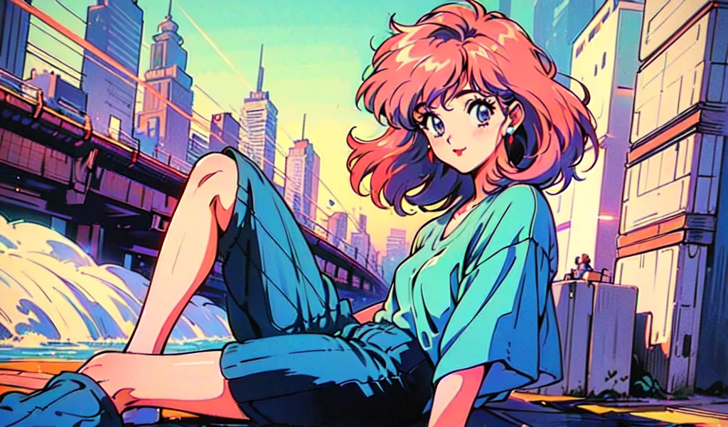 (80's, retro, city pop:1.5), (album cover), (masterpiece, best quality), (anime, illustration), (pastel colors:1.4),
best photo pose, dynamic angle,red hair,and has a cool impression,
girl, solo, smile, perfect detail eyes, delicate face,
City Scenes, night city, tokyo, high fashion, tying hair, sea, swimwear,