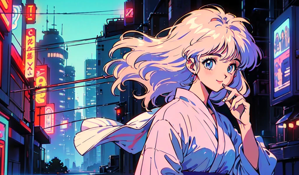 (80s, retro, city pop: 1.5), (album jacket), (famous song, highest quality), (anime, illustration), (pastel color: 1.4),
Best photo pose, dynamic angle, pink hair color, bob hair,straight hair
cool impression, shiny hair, YUKATA,firework, miniskirt, girl, solo, smile, perfect eyes, delicate face,
