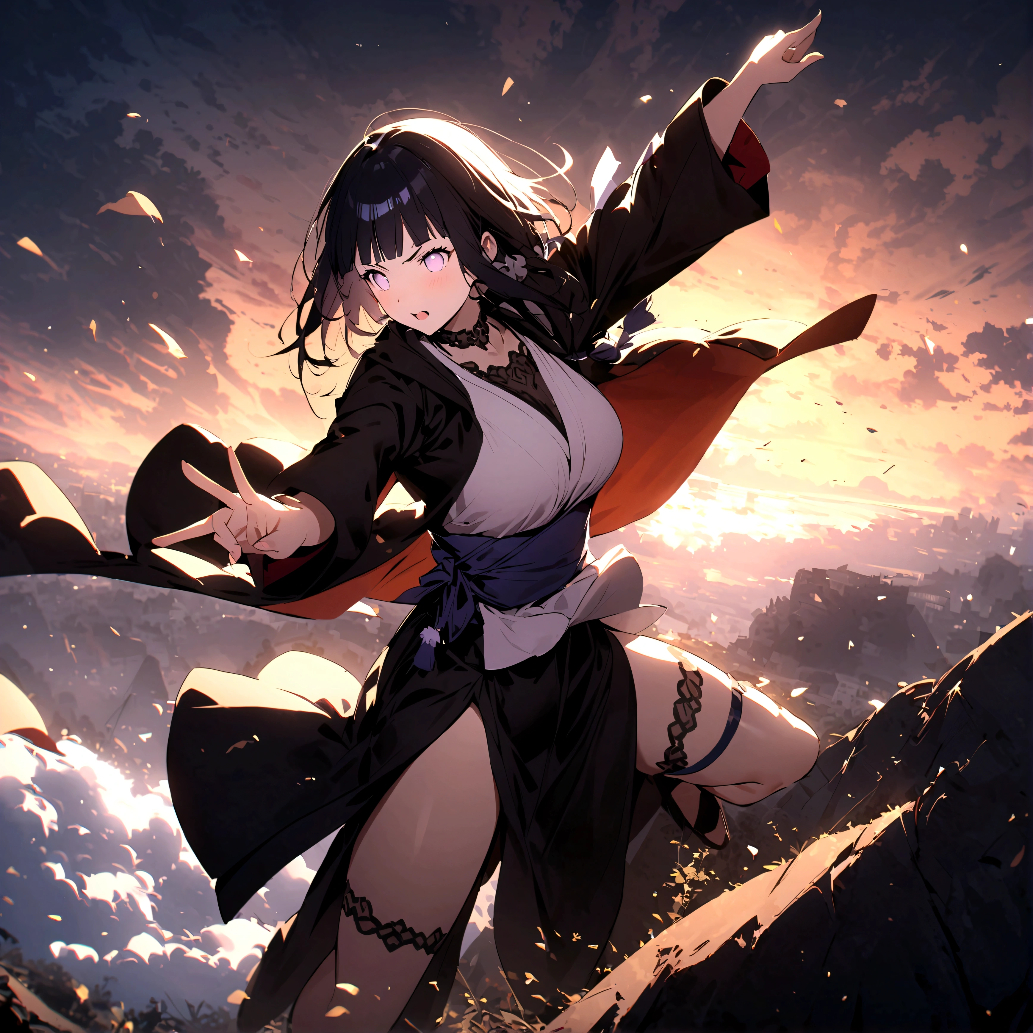 One girl、Hyuuga Hinata、Naruto \(series\)、Angry、Put your hands together、fit fingers、Hand gestures、Wind、Tai Chi Bagua Background、Dynamic pose、Spread your legs、Real、、Score 9,Score 8_up,score 7_up,Score 6_up,score 5_up,Score 4_up、