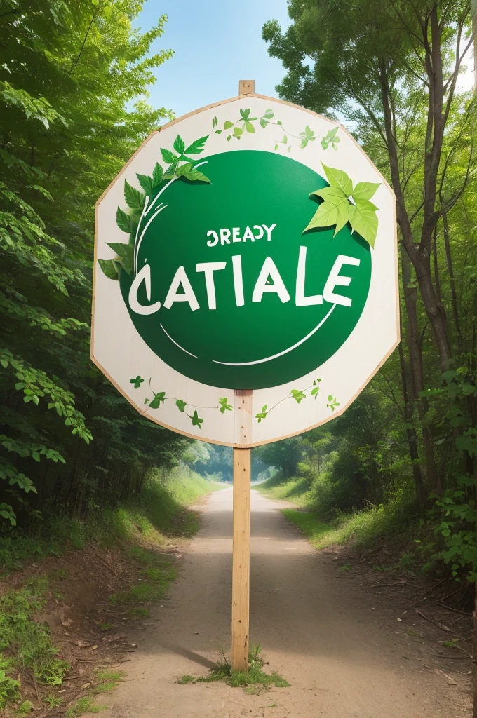 Create a sign with a green written background: CRAZY PLANET With a nature aesthetic with leaves etc.