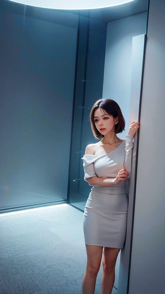 a news presenter in a modern, minimalist news presentation room, elegant interior design, natural lighting, 8k, high quality, photorealistic, cinematic, professional, detailed facial features, expressive body language, seamless 3d render, award winning composition