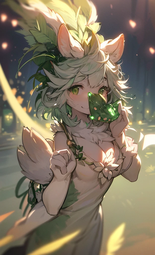 hairy pubic， White fur， hyper cute face， Green element on fur， little breast， completely naked， Beautiful lights and shadows， ambient lights， Ultra-detailed fur， volumettic light，deers，deers，deers，deers