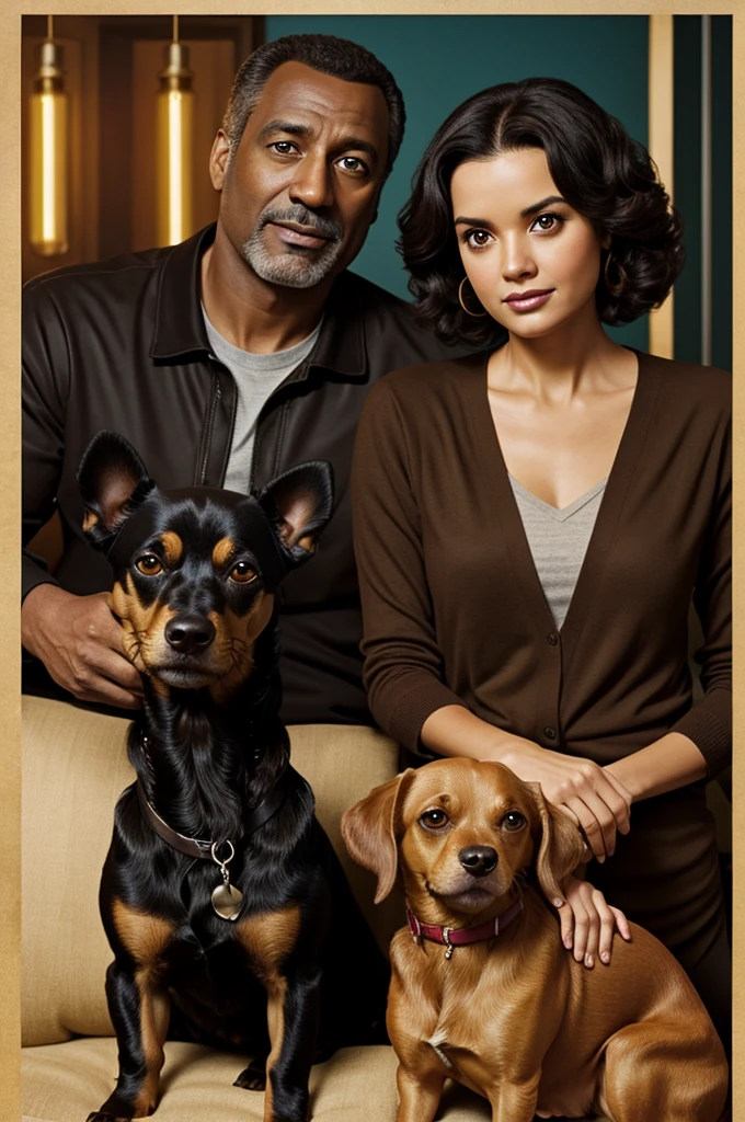 Pixar Cover. Couple of woman with long dark brown hair next to a dark man with short black hair and his golden chihuahua dog