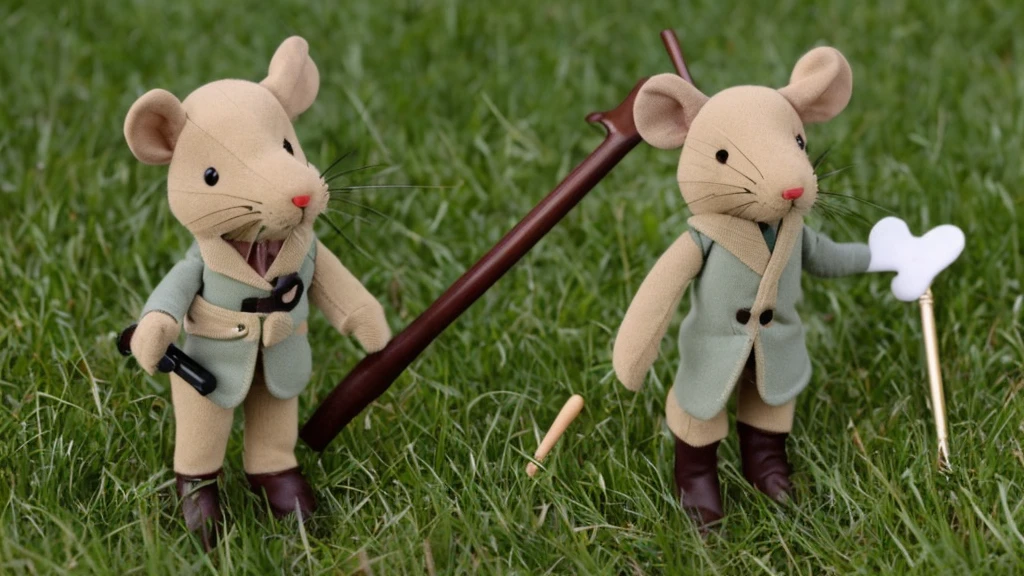 musketeer mouse in beige and green clothes with a beautiful mustache