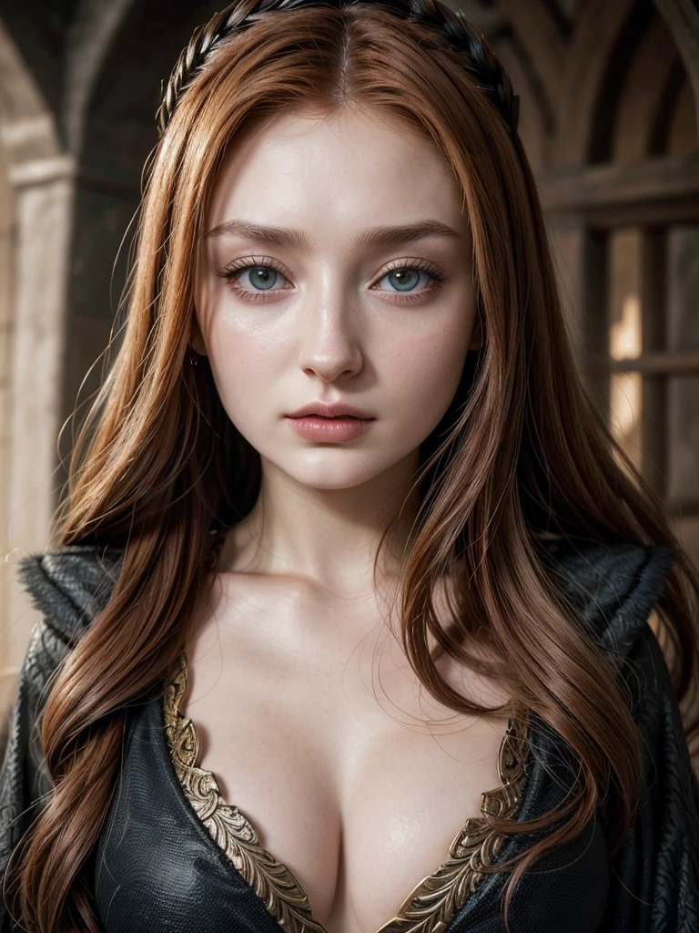 full body of Sophie Turner, Sansa Stark played by Sophie Turner, the de facto Lady of the Eyrie, is a 13-year-old mature queen with a stunning,Face of Sophie Turner, Sansa Stark played by Sophie Turner, the de facto Lady of the Eyrie, is a 40-year-old mature queen with a stunning, alluring appearance. Full Face, pierced eyes, reddish lips, upper body shot, erotic Mediaeval costumes, game of thrones costumes, She wears a Game of Thrones-inspired costume and has a deep cleavage, a perfect thick body, and a perfect thick figure. The photograph captures her in a close-up, with her skin texture and facial features being ultra-realistic and realistic. alluring appearance. Full Face, pierced eyes, reddish lips, upper body shot, erotic Mediaeval costumes, game of thrones costumes, She wears a Game of Thrones-inspired costume and has a deep cleavage, a perfect thick body, and a perfect thick figure. The photograph captures her in a close-up, with her skin texture and facial features being ultra-realistic and realistic.