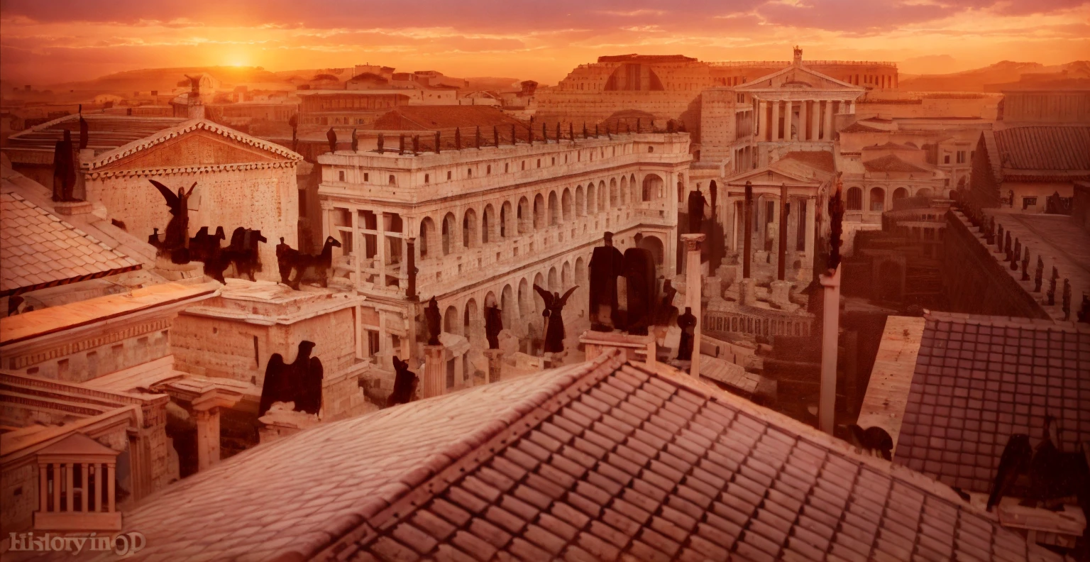 arafed view of a city with a lot of buildings and a clock tower, roman city, rome, ancient rome, rome in background, eternal city, roma, roman monuments, ancient roman setting, rome backdrop, roman historic works, market in ancient rome, old roman style, colosseo, city ruins in the background, ancient roman style, view from slightly above