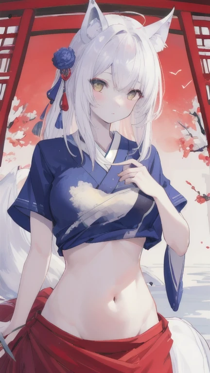 (best quality, masterpiece), 1 girl, centaur, It takes, White skin, Japanese , exposing the abdomen,belly button t-shirt, beautiful girl perfect wolf photo, perfect wolf photo