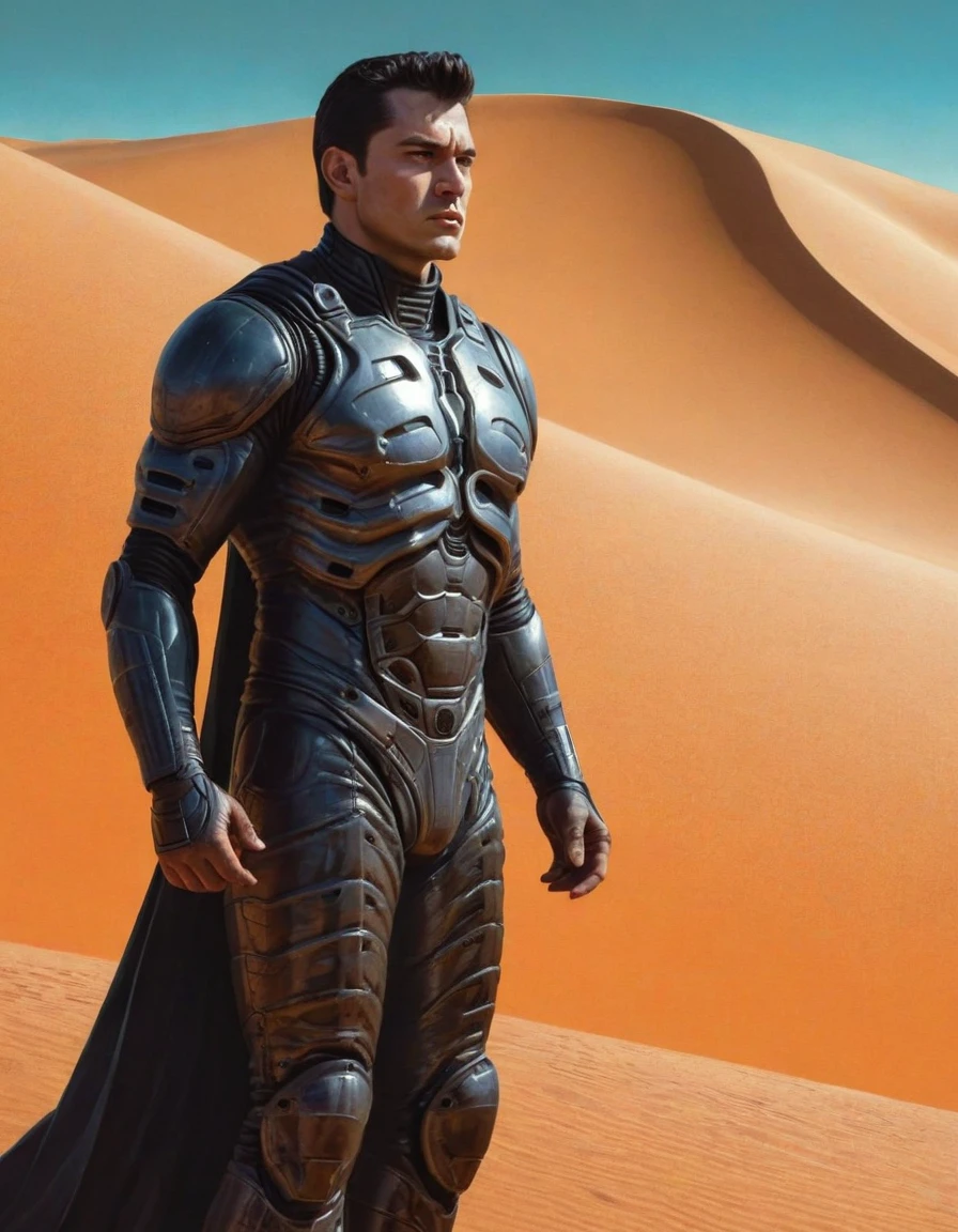 Epic, Stunning, Illustration, full shot, DUNE, contemplative, standing tall, wearing stillsuit, vast desert, sand dunes, setting sun, clear blue sky, two tone lighting, dynamic lighting, soft glow, orange and yellow hues, traditional Middle Eastern, gouache, ink, intricately detailed, high-resolution, authentic, prestigious, Frank Herbert, Brian Herbert, Kevin J. Anderson, Jim Lee, Jae Lee, Frank Frazetta, H.R. Giger., maximalist art, by Moebius and Hariton Pushwagner, (ambient occlusion, masterful, beautiful), poster art, bold lines, hyper detailed, expressive, award winning, (landscape:1.4), (intricate details, masterpiece, best quality:1.4), looking at viewer, dynamic pose, wide angle view, in the style of nicola samori , futuristic style, sleek, ultra modern, high tech, ornate by Moebius and by Marc Simonetti, clean lines, geometric shapes, Minimalist color scheme of red and cyan
mkitdecy, rust, cracks brutalism, style by Tom Jung and Drew Struzan and Tim and Greg Hildebrandt, ((style by artgerm and Greg Manchess and Ilya Kuvshinov))