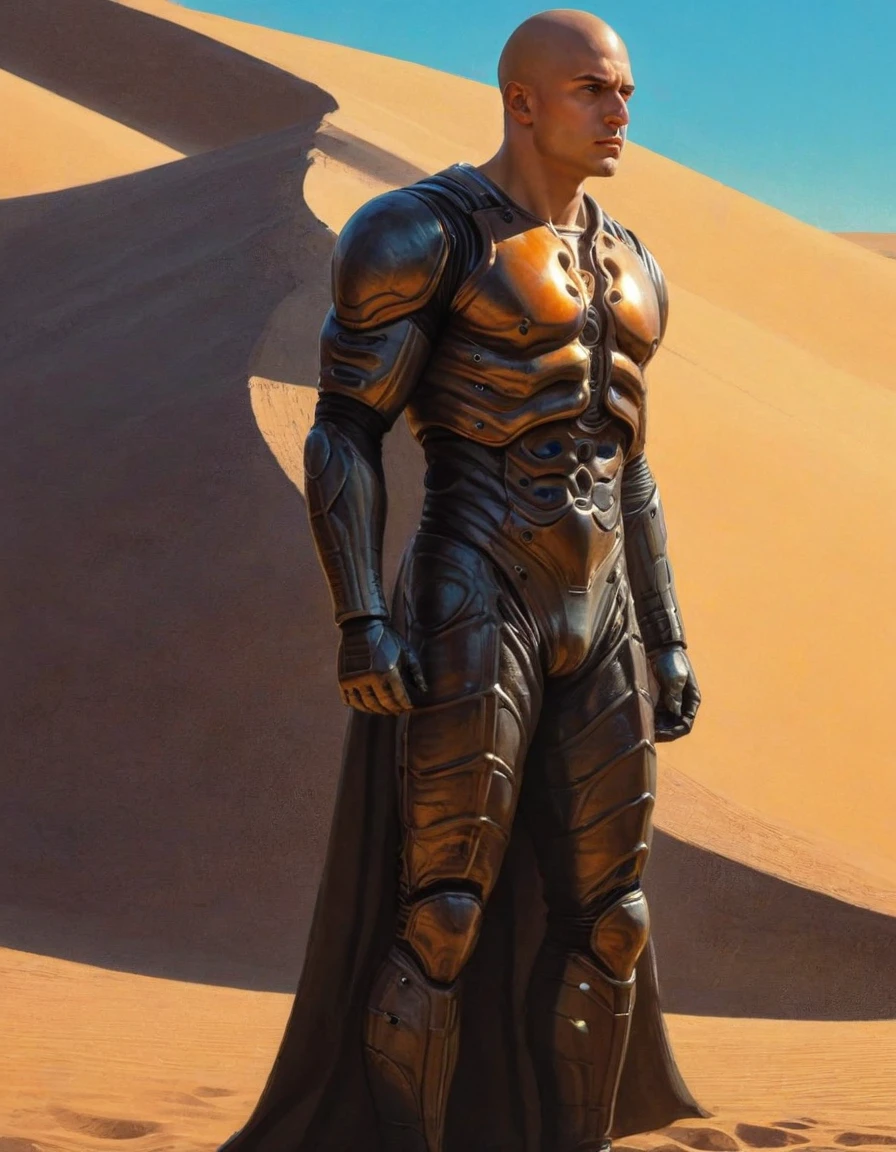 Epic, Stunning, Illustration, full shot, DUNE, contemplative, standing tall, wearing stillsuit, vast desert, sand dunes, setting sun, clear blue sky, two tone lighting, dynamic lighting, soft glow, orange and yellow hues, traditional Middle Eastern, gouache, ink, intricately detailed, high-resolution, authentic, prestigious, Frank Herbert, Brian Herbert, Kevin J. Anderson, Jim Lee, Jae Lee, Frank Frazetta, H.R. Giger., maximalist art, by Moebius and Hariton Pushwagner, (ambient occlusion, masterful, beautiful), poster art, bold lines, hyper detailed, expressive, award winning, (landscape:1.4), (intricate details, masterpiece, best quality:1.4), looking at viewer, dynamic pose, wide angle view, in the style of nicola samori , futuristic style, sleek, ultra modern, high tech, ornate by Moebius and by Marc Simonetti, clean lines, geometric shapes, Minimalist color scheme of red and cyan
mkitdecy, rust, cracks brutalism, style by Tom Jung and Drew Struzan and Tim and Greg Hildebrandt, ((style by artgerm and Greg Manchess and Ilya Kuvshinov))