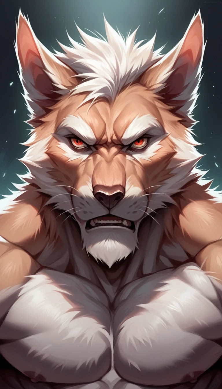 Create an ultra-detailed, hyperrealistic, high-quality image of a muscular monkey. The monkey should be depicted with a furious expression on its face, captured in close-up. Emphasize the intricate details of its muscles, fur texture, and facial features. The lighting should be dramatic, with sharp contrasts to highlight the definition of the muscles and the intensity of its expression.