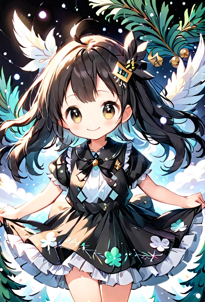 of pine-chan、cute、black Jack、Wide-open eyes、24K.Ultra delicate、of pine、Overflowing with smiles、particle、feather、Fractal Art、Dresses with elaborate designs