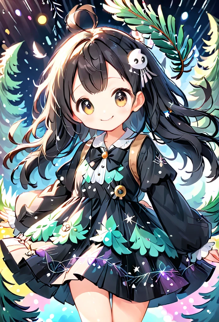 of pine-chan、cute、black Jack、Wide-open eyes、24K.Ultra delicate、of pine、Overflowing with smiles、particle、feather、Fractal Art、Dresses with elaborate designs