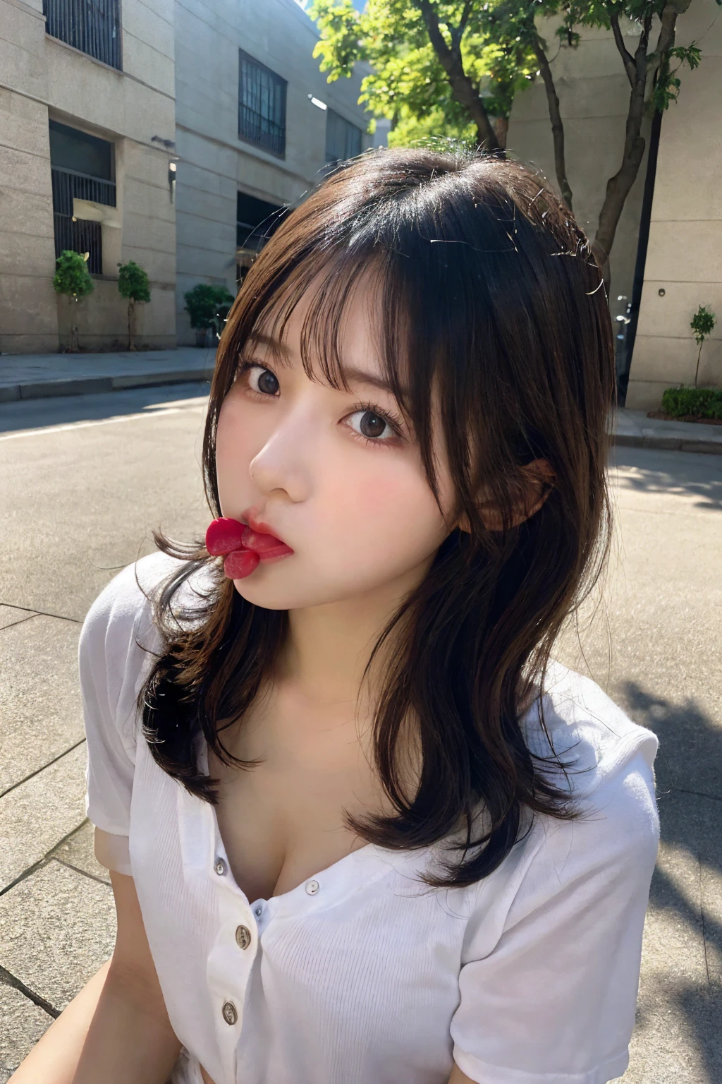 black hair,medium hair,1 cute girl,nsfw,blowjob