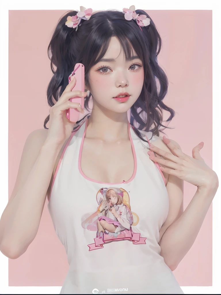 Anime girl with long black hair holding a cell phone, guweiz, obra de arte al estilo de guweiz, ig model | germen de arte, Iliá Kuvshinov. 4k, Retrato realista kawaii, tendencia en cgstation, obra maestra de guweiz, guweiz en pixiv artstation, Iliá Kuvshinov and germen de arte