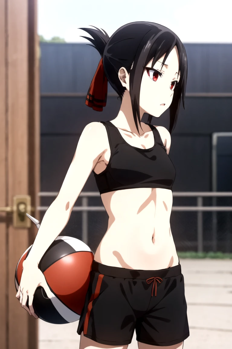 Shinomiya Kaguya, Shinomiyakaguya, Red eyes, small breasts, list brook, black fur, Red eyes, black sports bra, small black sports shorts , small black sports shorts 