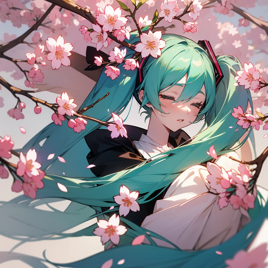 Hatsune Miku、cherry blossoms、apple