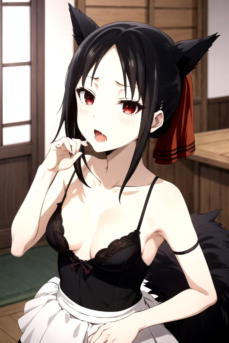 Shinomiya Kaguya, Shinomiyakaguya, Red eyes, small breasts, list brook, black fur, Red eyes, wedding lingerie, bride, wife, Open mouth, saliva