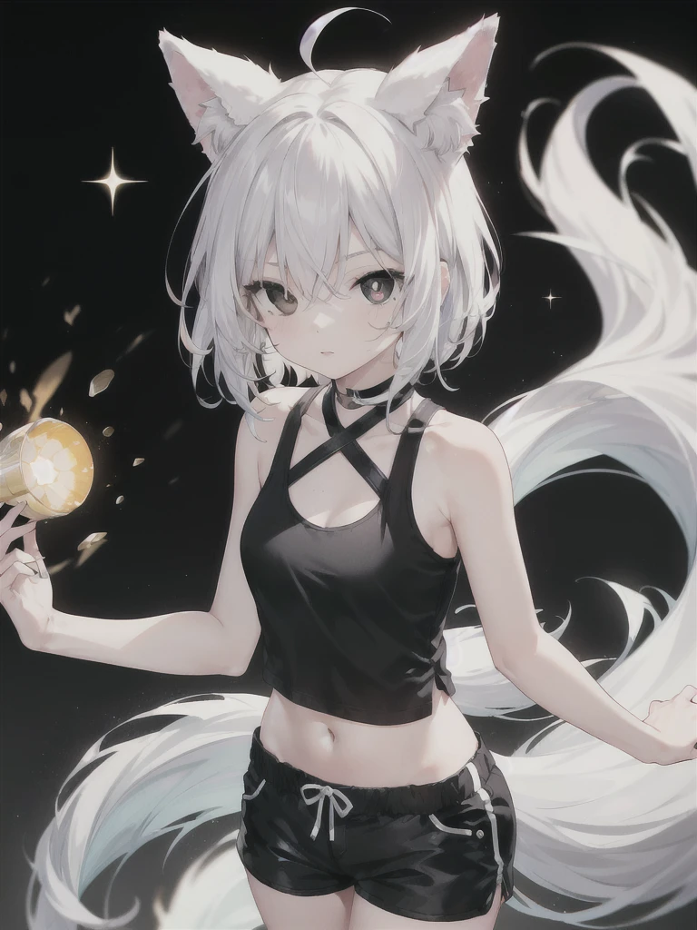 absurd, best quality, 1girl, solo, look at the viewer, eye focus, LucoaDM, CasualCL, shorts, tank top, hips, heterochromia, focus on the eyes, fox ears
ADCOMM
Green Eyes
ADDCOL
(black eyes: 1.5), slit pupils, light pupils, yellow pupils