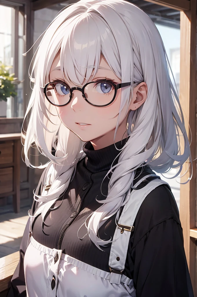 Round glasses and a part of white hair