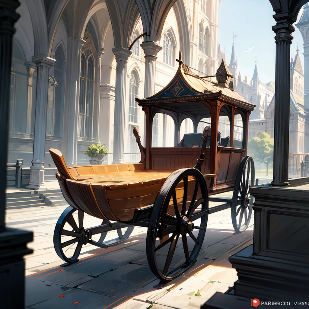 a medieval carriage with no people inside.