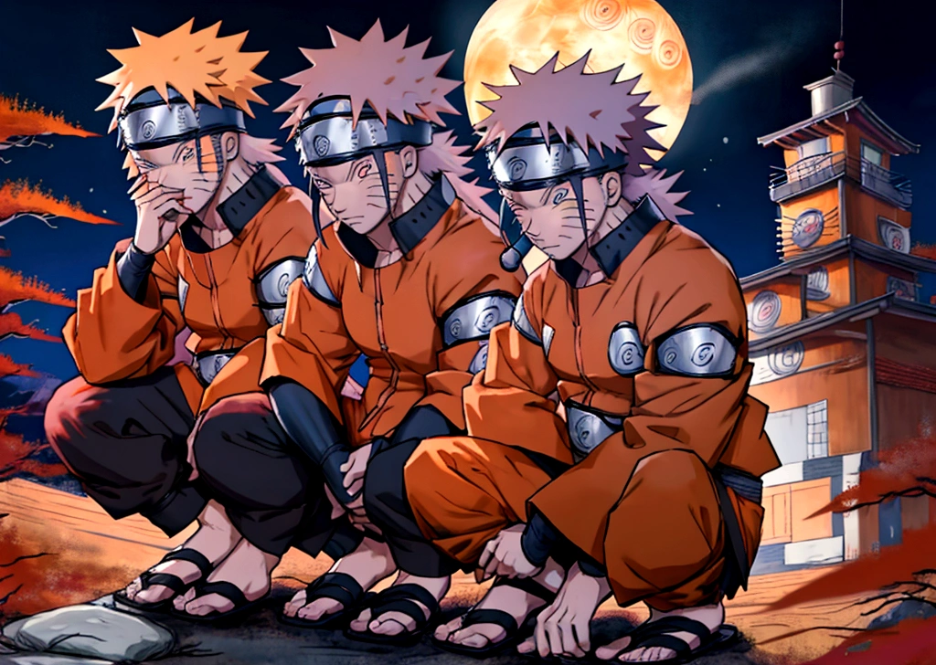 (((naruto character with akatsuki outfit))) smoking weed outside at night, on a full moon night. cena ultra wide 4k 90s