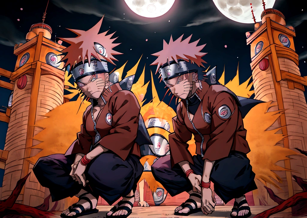 (((naruto character with akatsuki outfit))) smoking weed outside at night, on a full moon night. cena ultra wide 4k 90s