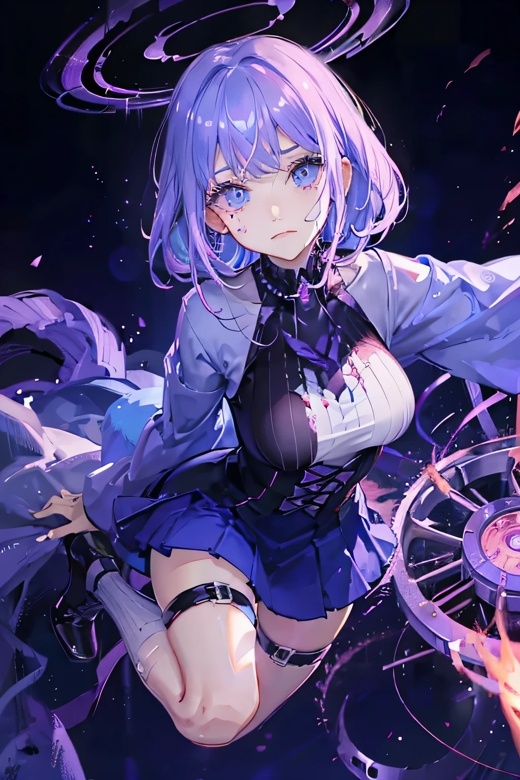 Purple gradient hair、Light blue eyes Female Devil inflammation
