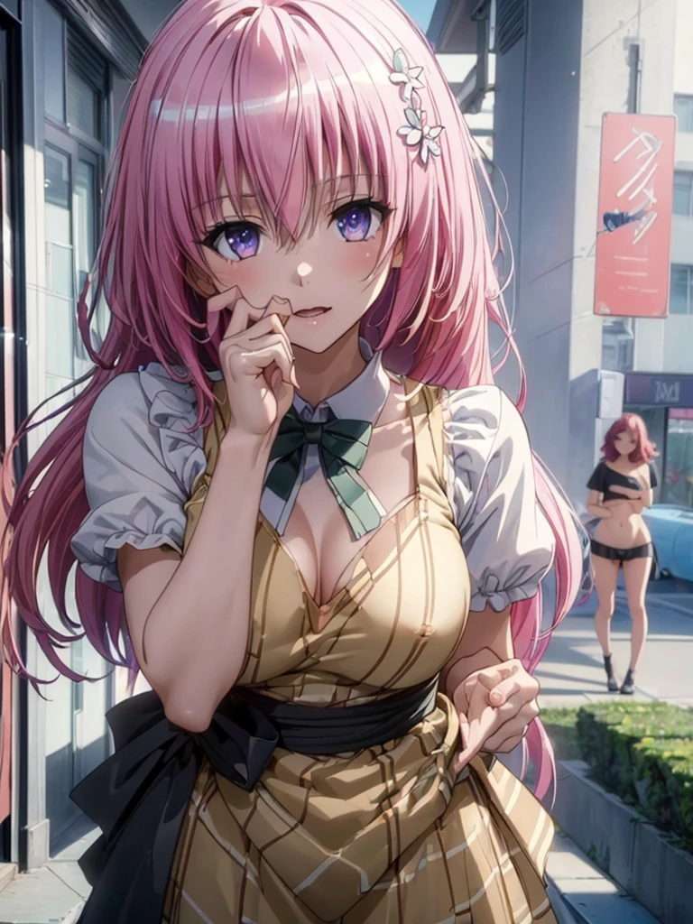 (((((Best Quality, 8K, 32K, masterpiece, 1.2)))),{{solo}},((nsfw:1.5)),{{{Character reference: ToLove Ru's Momo:1.2}}},((bob hair style)),((perfect beautiful face:1.2)), in love hotel, wearing butterfly dress, netorare, netorare face, spreading pussy with fingers, embarrassed, high quality of vagina, vivid pussy,((a lot of public hairs:1.1)),