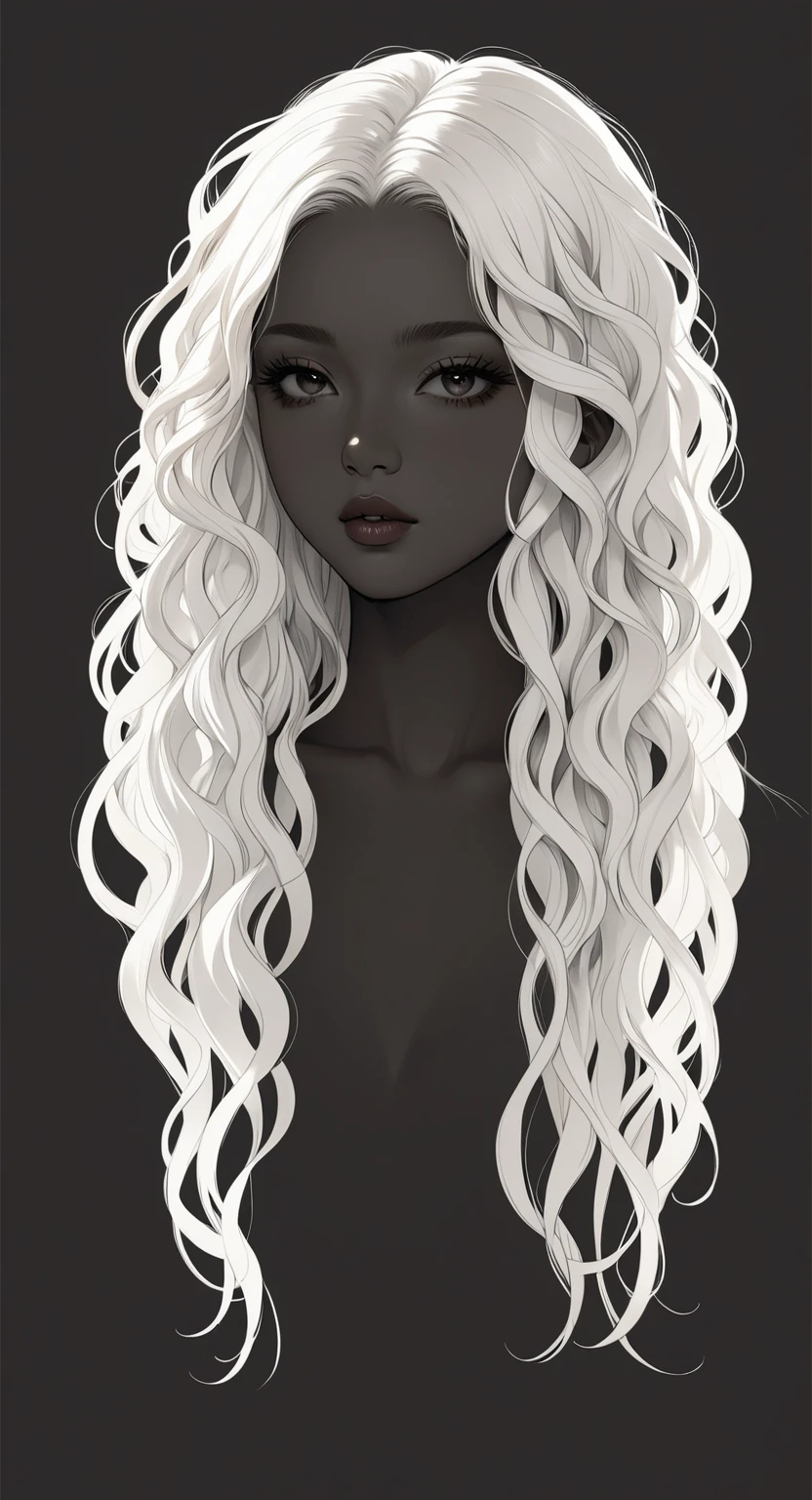 beautiful illustration, ultra-detailed, masterpiece, very long white hair, curly hair, wavy hair, afro curly hair